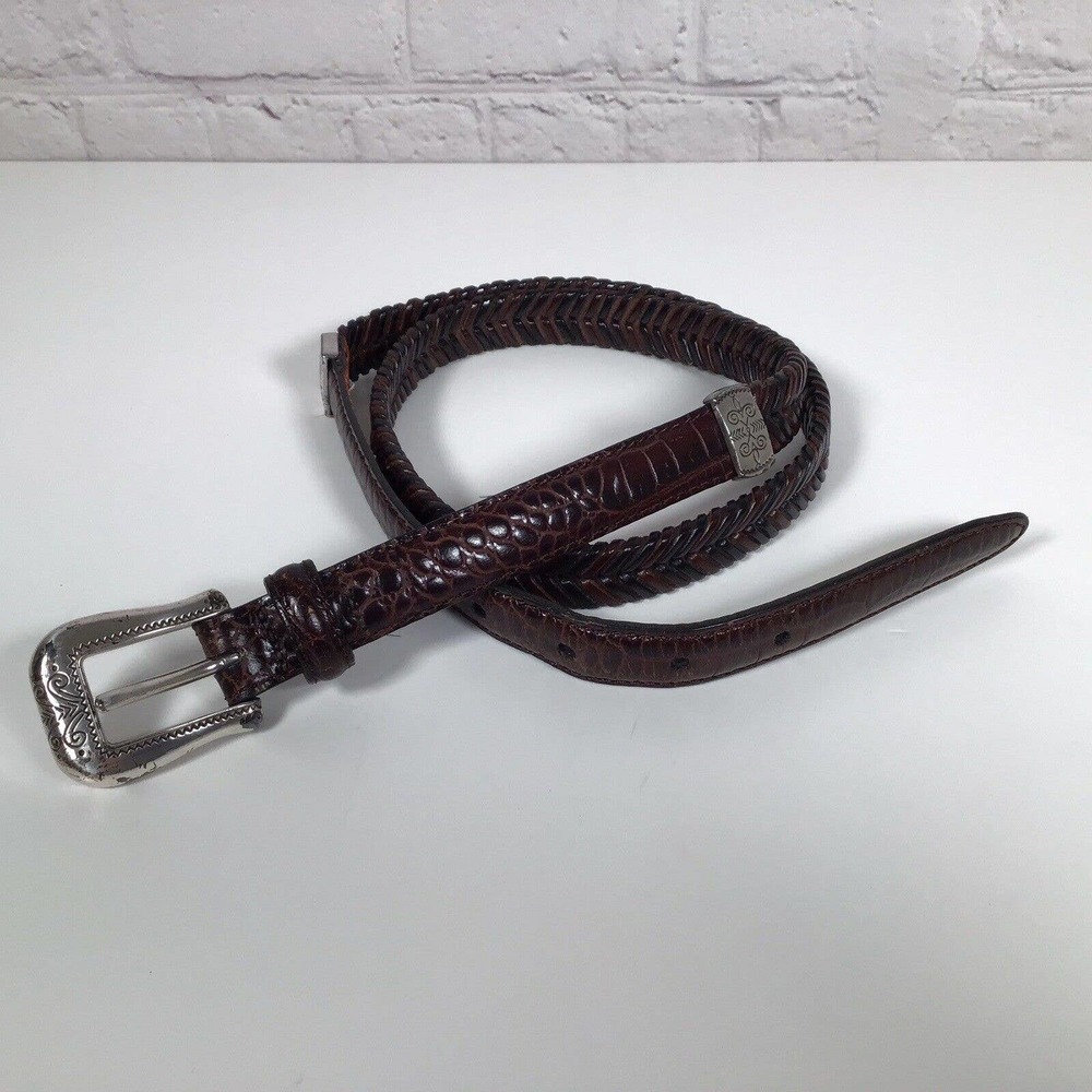 Brighton Narrow Braided Leather Belt Alligator size XL 36 Silvertone Buckle